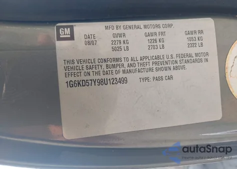 2008 Cadillac Dts 1Sc from USA, damaged, VIN 1G6KD57Y98U123499